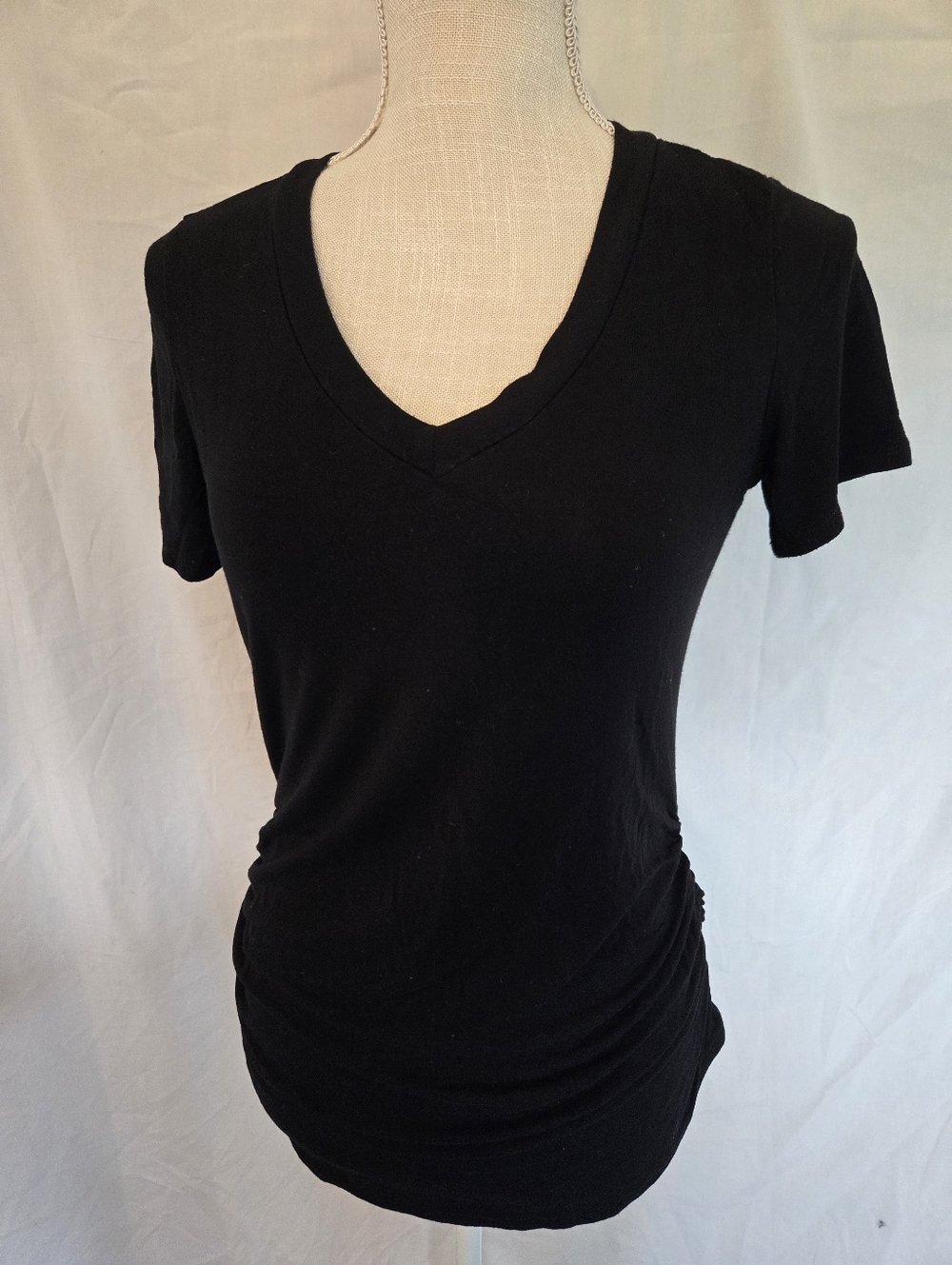 Maternity Vibes - Black V-neck Short Sleeve Shirt - (S)
